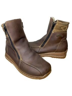 Saute Mouton Brown Moc Leather Zip-Up Boots Sherpa Lined Handcrafted Booties 38